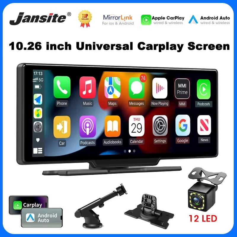 10.26" Portable Wireless Carplay Screen HD Rear Reversing Camera Car Radio DVR MP5 Multimedia Video Player Android Auto