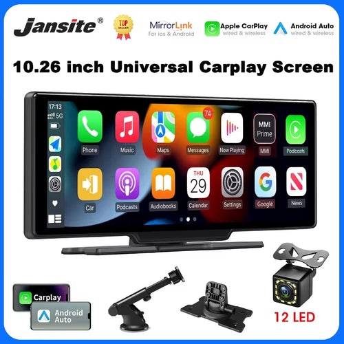 10.26" Portable Wireless Carplay Screen HD Rear Reversing Camera Car Radio DVR MP5 Multimedia Video Player Android Auto