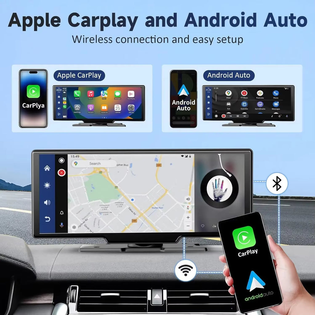 10.26" Portable Wireless Carplay Screen HD Rear Reversing Camera Car Radio DVR MP5 Multimedia Video Player Android Auto